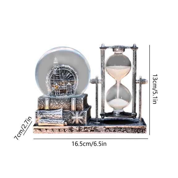 ToyKingdee Vintage Tower Snow Globe Hourglass Ornament, Glowing Music Box Timer for Desktop and Home Decor