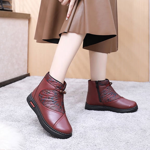 ToyKingdee Warm Winter Boots for Women Slip On Soft Flat Walking Cotton Shoes Non Slip Comfortable Ankle Booties