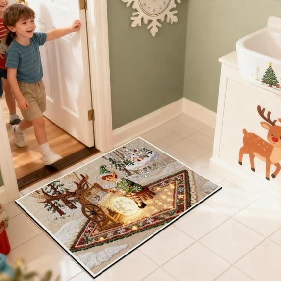 ToyKingdee Xmas Front Door Mat Outside Entrance, Christmas Door Mats for Entryway, Low Profile Welcome Mat Entry Doormats for Kitchen/Bathroom