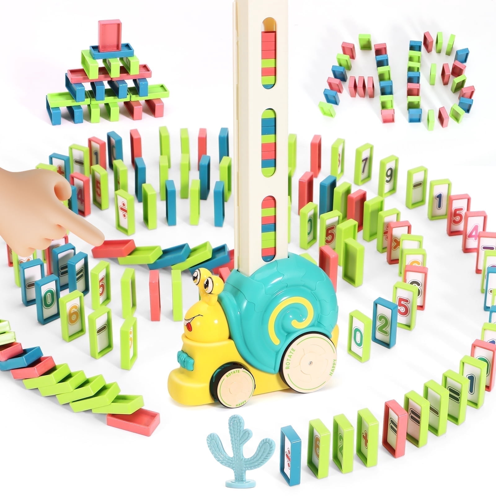 Doloowee Train De Dominos Automatique 217 Pièces – Lumières, Sons, Autocollants éducatifs, STEM, Cadeau 3-6 Ans