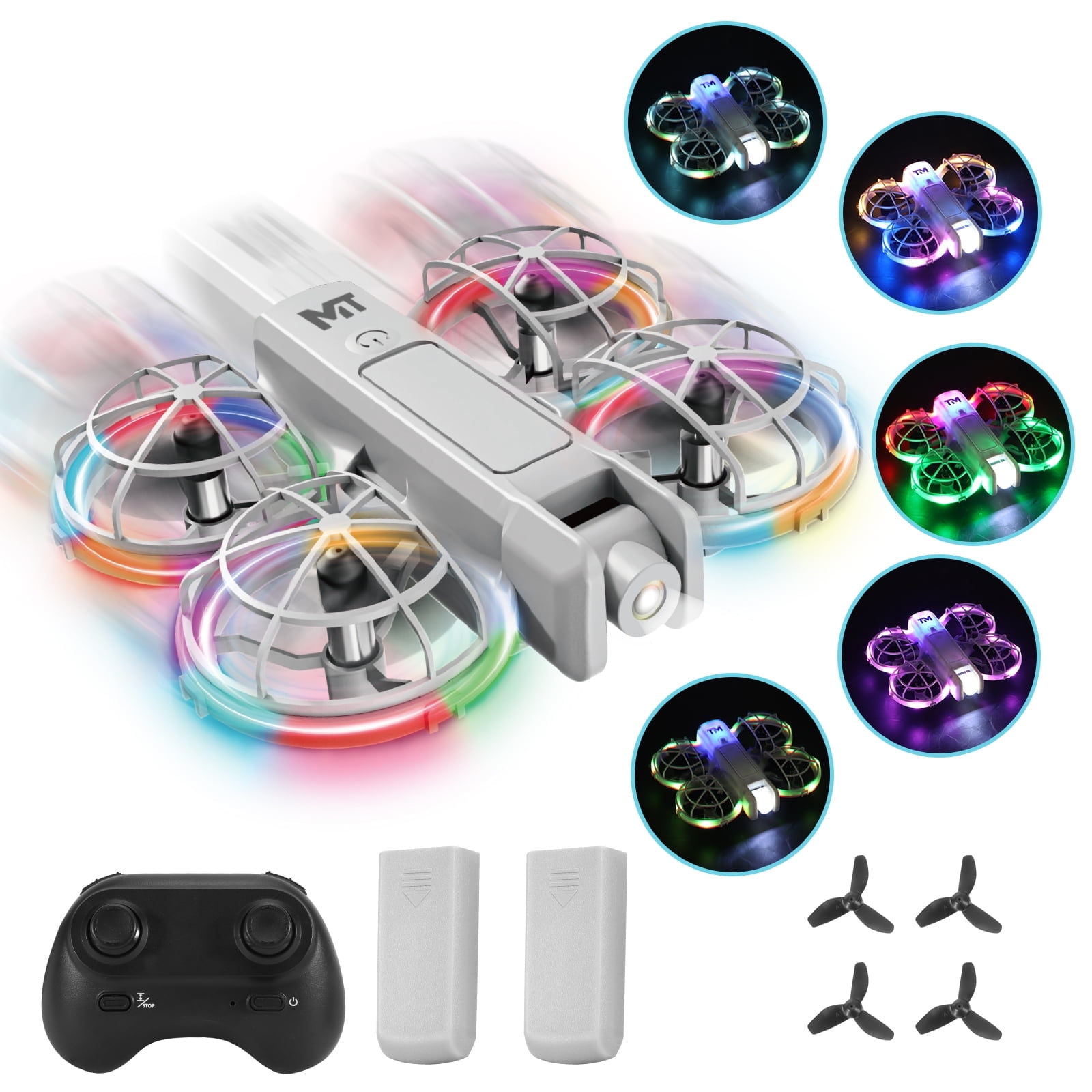 ToyM Mini Drone for Kids,RC Drone with Colorful lights,Headless Mode,Quadcopter with 20 lighting types,3D Flips,Propeller Protect,2 Batteries,Easy to fly Kids Gifts Toys for Boys and Girls