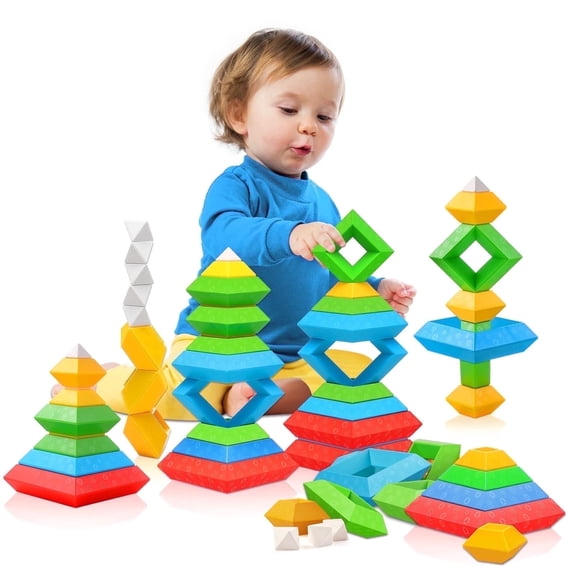 ToyM Montessori Toys for 3 4 5 Year Old Boys Girls Toddlers Preschool Learning Activities 30Pcs Building Blocks Stacking Educational Toys STEM Sensory Toys Gifts for Kids Age 1-2 2-4