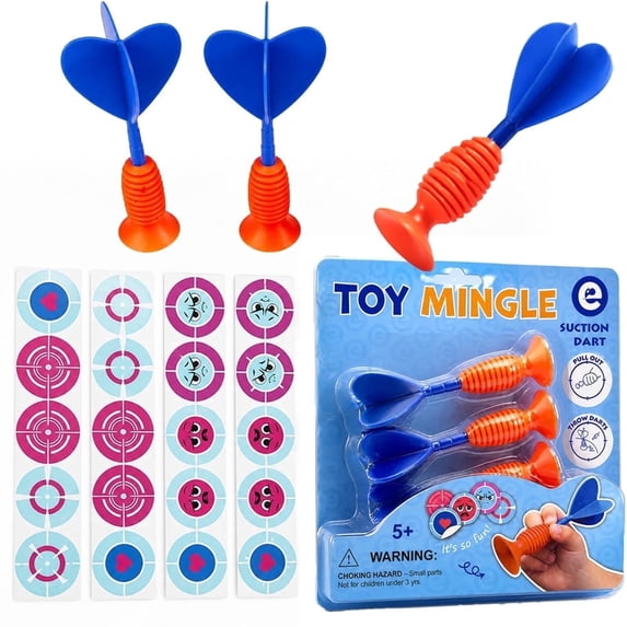 ToyMingle Suction Cup Sticky Darts Game Set, 3 Soft Rubber Darts with 4 Reusable Emoji Targets, Office Stress Relief