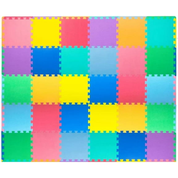 ToyVelt Foam Puzzle Floor Mat for Kids – 32 Tiles MultiColor Interlocking Play Mat