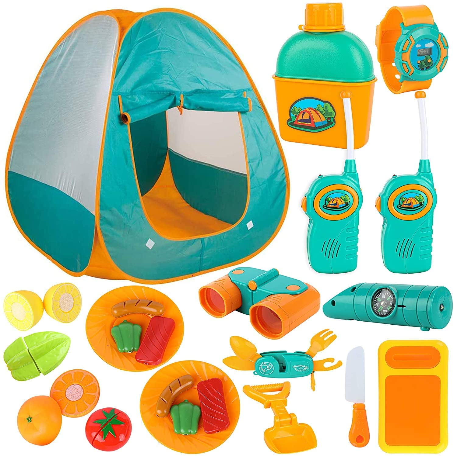 Yexmas Kids Camping Set with Tent 26pcs - Outdoor Campfire Toy Set for  Toddlers Kids Boys Girls - Pretend Play Camp Gear Tools
