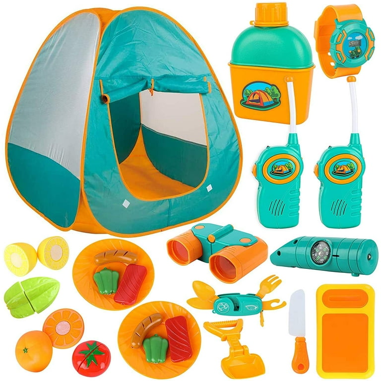 ToyVelt Kids Camping Up Tent Set -Includes Tent, Telescope, 2 Walkie  Talkies, and Full Camping Gear Set Indoor and Outdoor Toy - Best Present  for 3 4