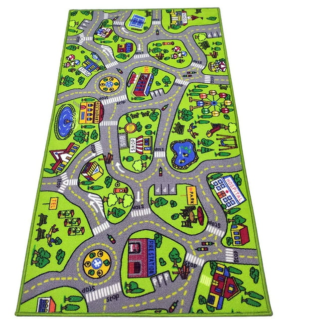ToyVelt Kids Carpet Playmat Car Rug, City Life Educational Road Traffic Carpet Multi Color Play Mat - Large 60 x 32 Best Kids Rugs for Playroom & Kid Bedroom, for Ages 3-12 Years Old