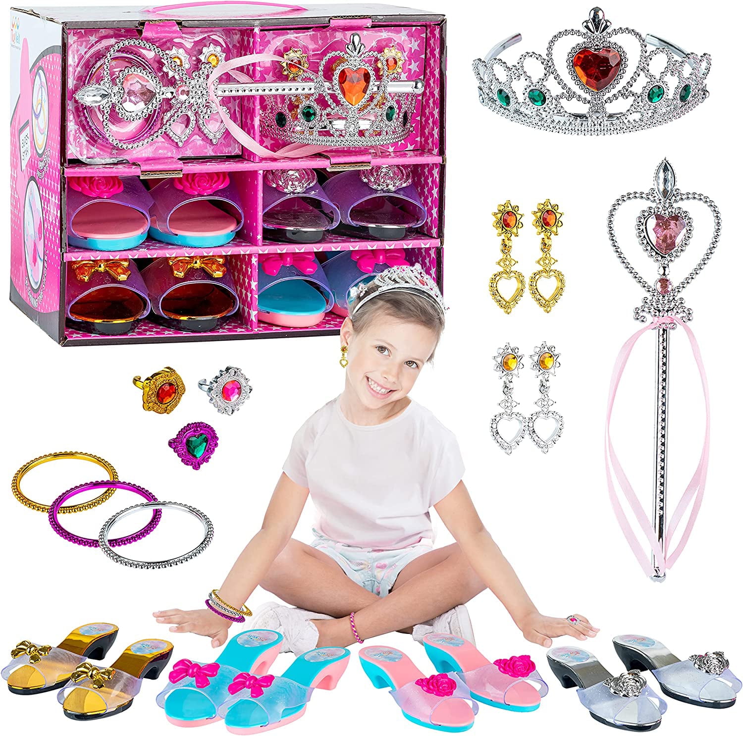 ToyVelt Princess Dress Up & Play Shoe and Jewelry Boutique (Includes 4 ...