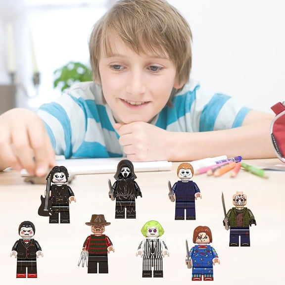 ToyVerse Horror Figure Building Toys, Horror Mini Figures Building Blocks Set Horror Action Figure 2 Inch 8PCS Halloween Style B, Toys for Kids Age3+