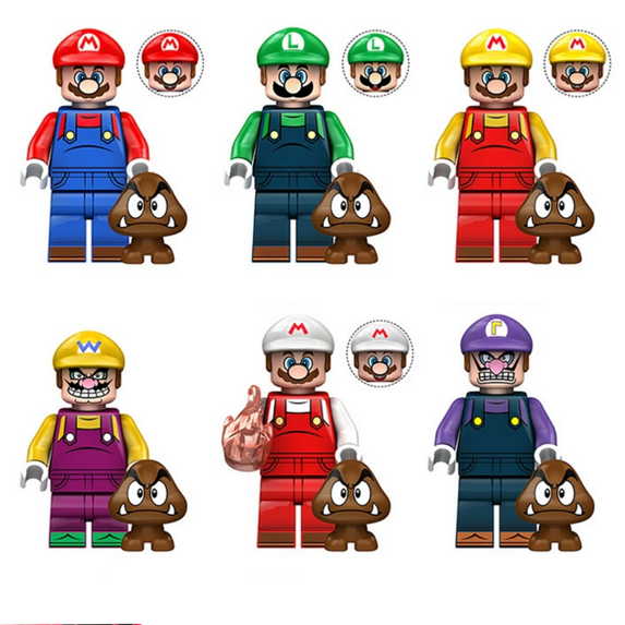 ToyVerse Mario Building Block, Mario Mini Figure Set Mario Luigi Wario Waluigi Goomba 2 Inch 6PCS/Set, Building Toys for Kids Age3+