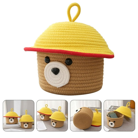 Toyandona Assorted Color Bear Woven Storage Basket with Lid for Desktop Use