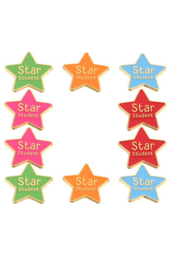 10Pcs Motivational Star Brooch Pins Assorted Color Classroom Achievement Recognition Pins