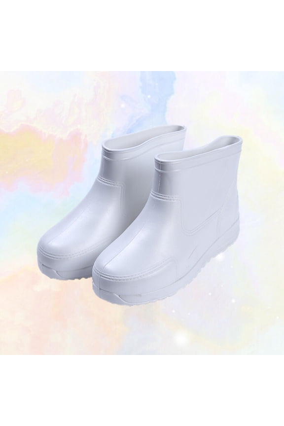 1Pair Acid Resistant Boots with Circular Toe Design and Wear Resistant Non Slip Sole White