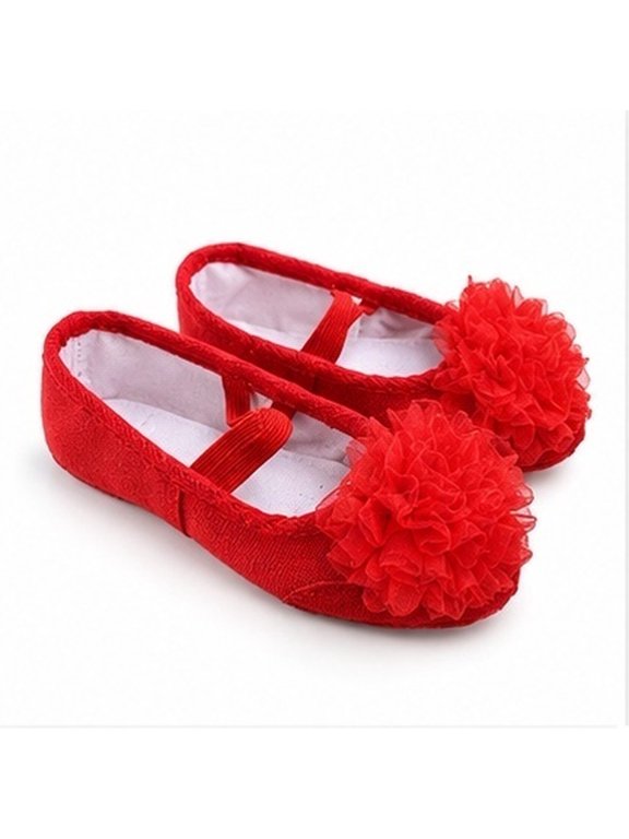 Red Ballet Shoes Pair with Elastic Band, Sole for Yoga, Modern Dance, Ballroom, and Performance