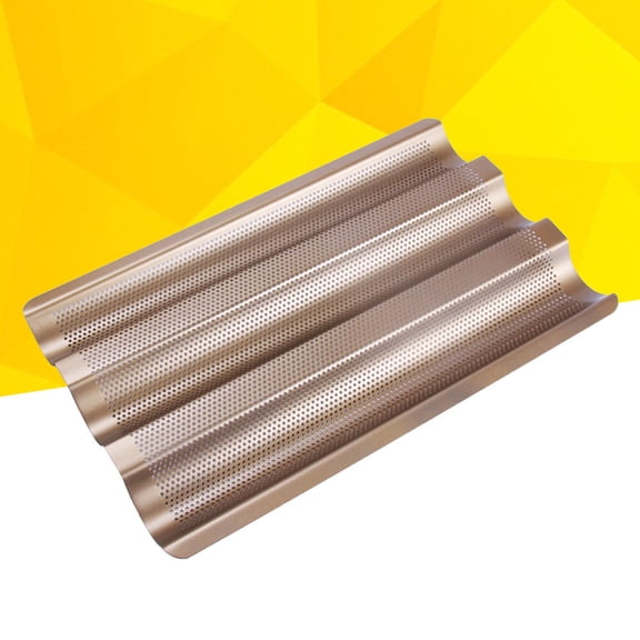 Toyandona Bread Baking Mold with 3-Slot Perforated Tray, Golden Nonstick Carbon Steel Bakeware for Uniform and Even Cooking