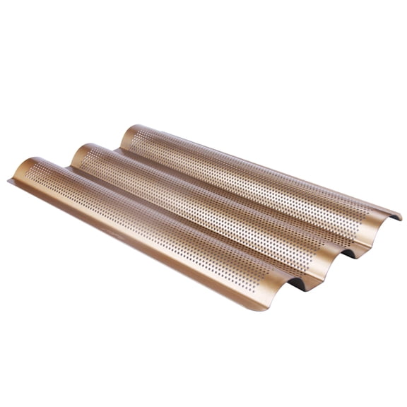 Toyandona 1Pc Golden Nonstick Bread Baking Tray Perforated Three Slot Loaf Pan for Baking