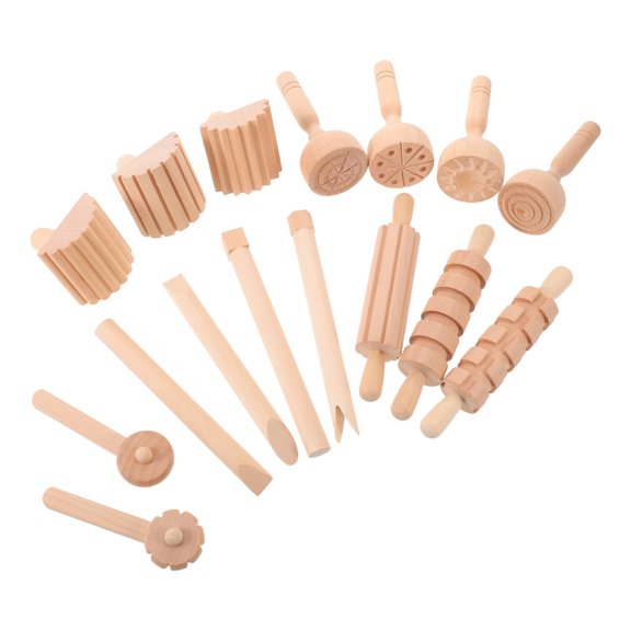 Toyandona Khaki Wood Handle Clay Art Stamp Set, Comfortable for Little Hands, Messfree, Ideal for DIY 1Set