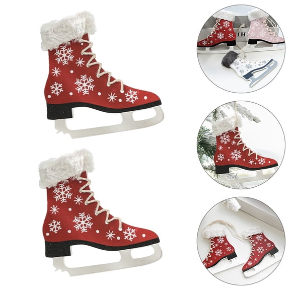 Toyandona Festive Red Skate-Shaped Wood Decor for Holiday Parties 2Pcs