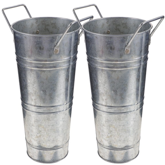 Toyandona Vintage Style Galvanized Metal Flower Buckets, Leak-Proof Plated, Set of 2 for Floral Arrangements
