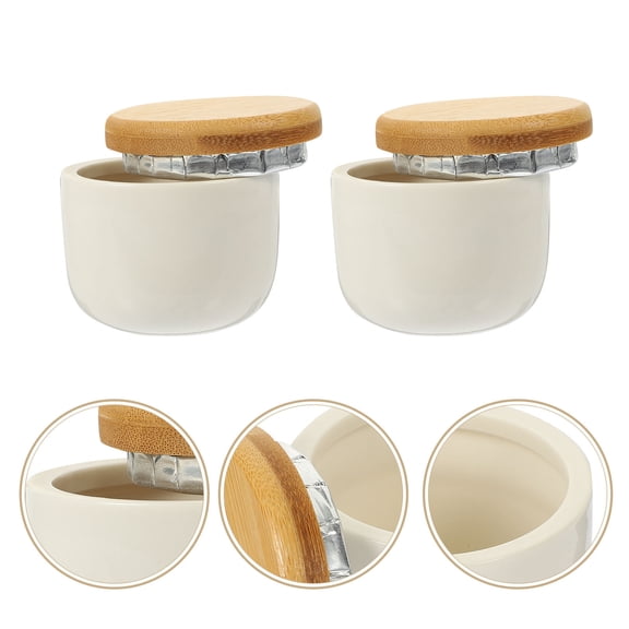 Toyandona 2Pcs White Ceramic Storage Can with Bamboo Cover for Sealing Tea and Coffee Beans