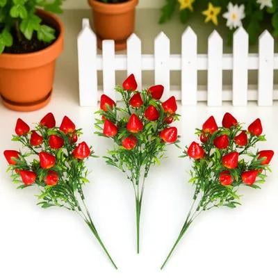 Toyandona 3Pcs Red Artificial Strawberry Bunches with Realistic PVC Material