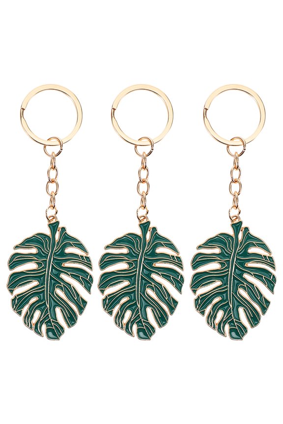 3Pcs Hollow Plant Leaf Keychain Dark Green Alloy Material for Keys and Bag Decoration