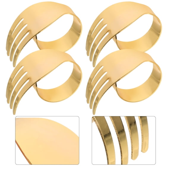 Toyandona Set of 4 Golden Metal Napkin with Decorative Fork Design, Elegant Napkin Holders for Dining Table