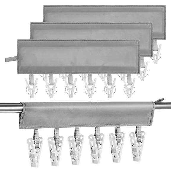 Toyandona 4Pcs Laundry Hooks Grey Clothes Drying Clips with Hook and Loop for Secure Hanger Grip