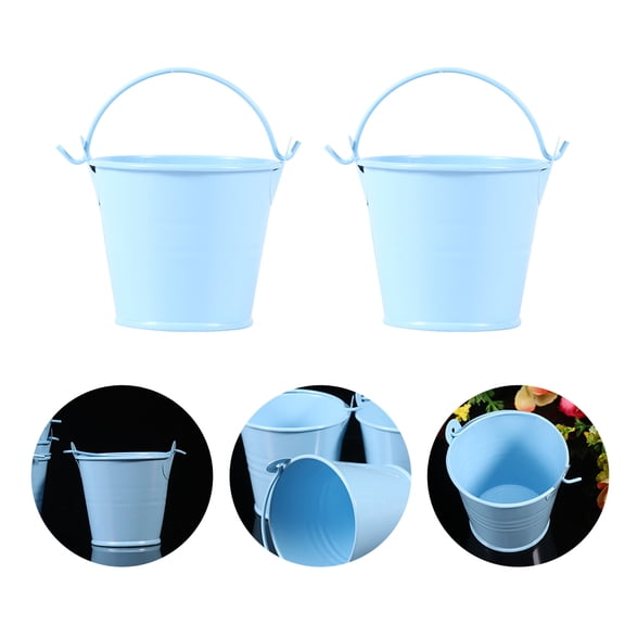 Toyandona 4Pcs Metal Bucket Blue Iron Bucket with Handle Durable Retro Garden Decor and Photo Prop