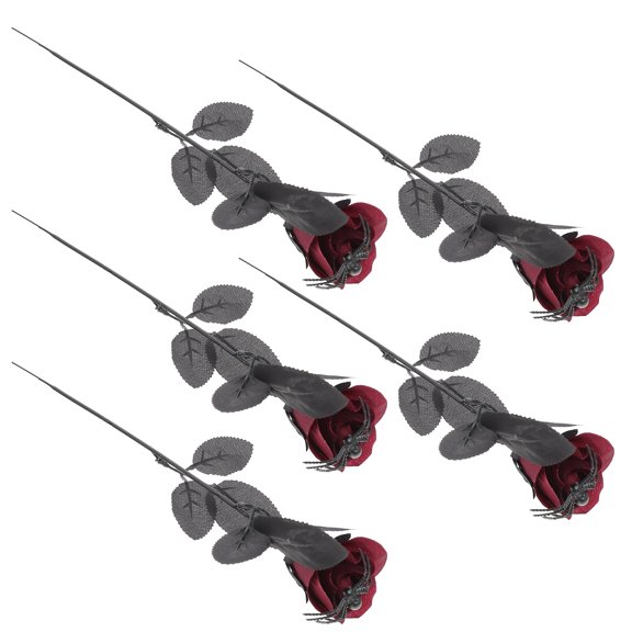 Toyandona 5-Piece Dark Red Artificial Flowers Set, Realistic Outdoor Plastic Polyester Floral Arrangement for Home Decor