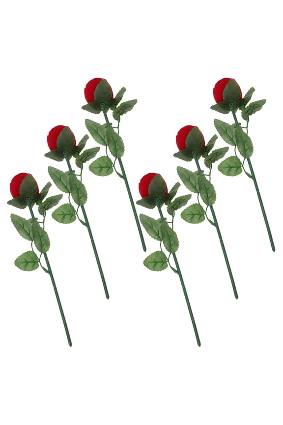 6Pcs Rose Ring Box with Velvet Lining for Proposal Wedding Anniversary with Romantic Red Rose Design