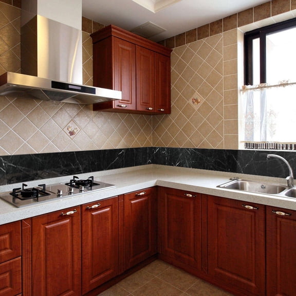Toyandona Black PVC Waterproof Simulation Tiles Waist Line Wallpaper Border Sticker for Home Decor