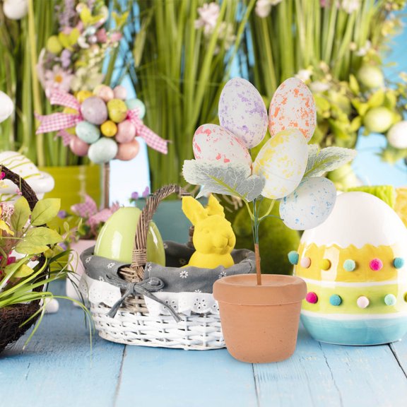 Toyandona Elegant White Foam Easter Egg Bonsai for Festive Tabletop Decoration