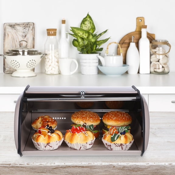 Toyandona Modern Stainless Steel Bread Container with Mirror Finish and Window for Kitchen Countertop Storage