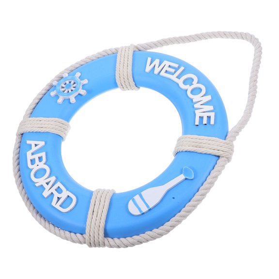 Toyandona Nautical Life Ring Wall Art, Sky-Blue Wood, Mediterranean Home Accent