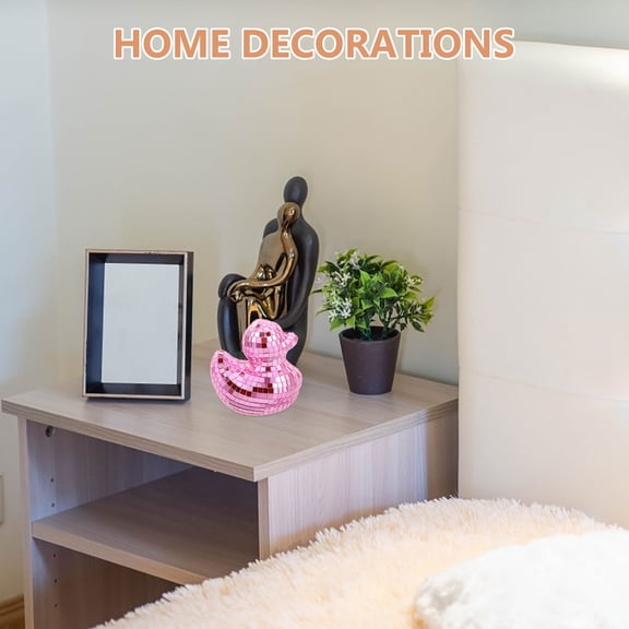 Toyandona Pink Mirror Disco Ball Duck Sculpture for Decorative Animal Tabletop and Room Display