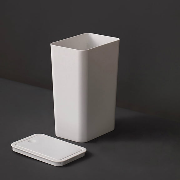 Toyandona Slim White Trash Can with Lid Plastic Material for Bathroom Kitchen Storage