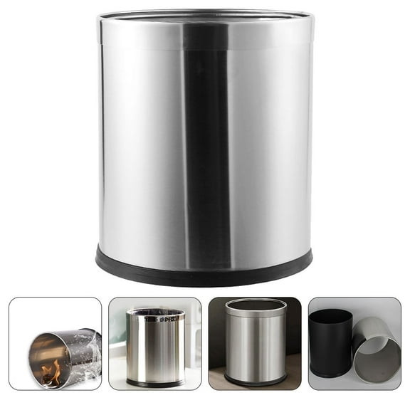 Toyandona Plated Silver Stainless Steel Kitchen Trash Can Household Wastebin for Office Bedroom Use