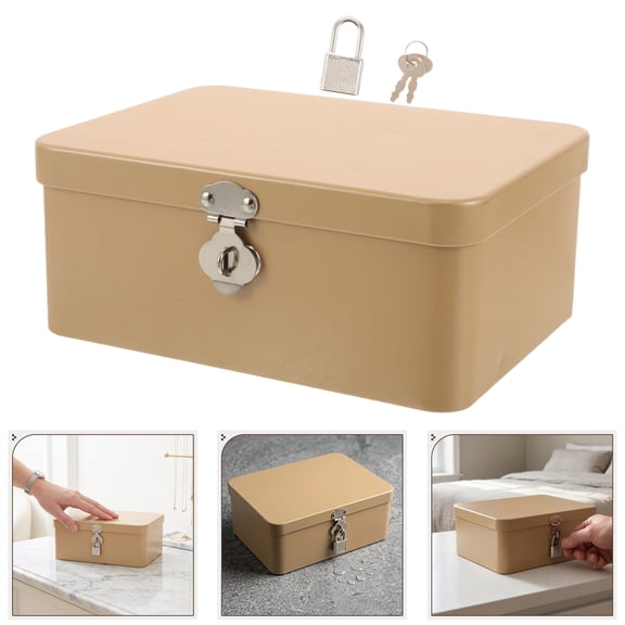 Toyandona Strong Durable Tinplate Lockable Storage Box with Golden Finish for Versatile Organization