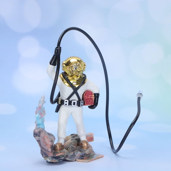 Toyandona White Resin Aquarium Diver Ornament with Bubble Effect and Floating Feature for Fish Tank Decor