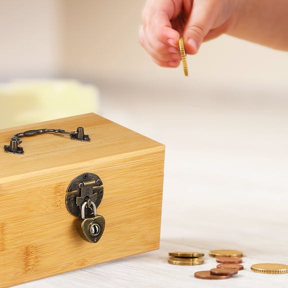 Toyandona Lock Box Small Bank Bank Khaki Bamboo Wood 1Set