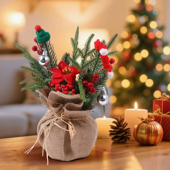 Toycle Christmas Countries Style Desktop Ornaments Berry Linen Branch Insert Furniture Counter Ornaments.(D,Plastic)