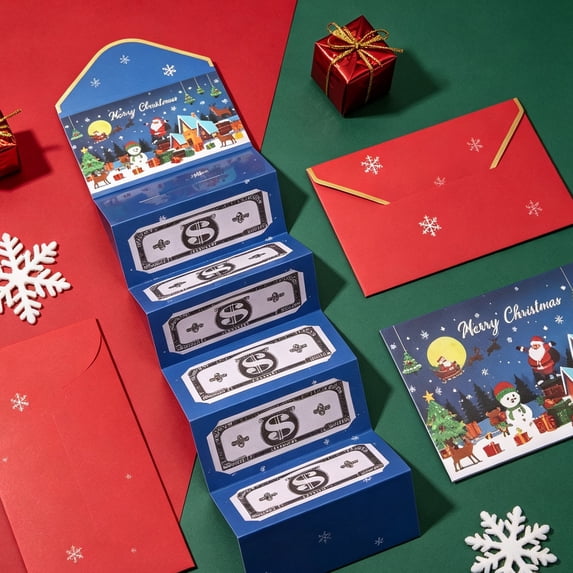 Toycle Christmas Expandable Money Foldable Pull Out Cash Gift Holiday Surprise Money Greeting Card For Xmas Gift Giving Blue