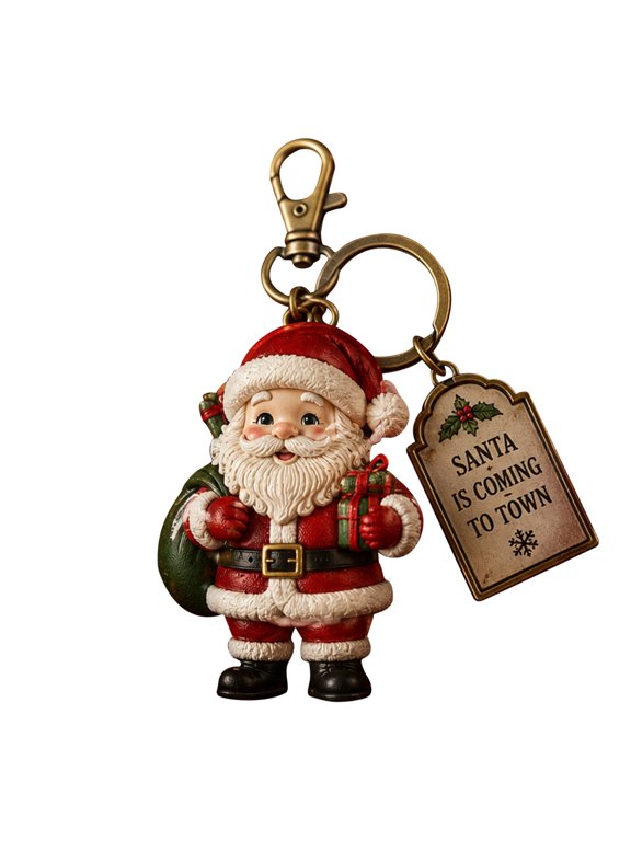 Christmas Keychain Resin Bag Cute Holiday Keyring Cow Santa Snowman Ornament Stocking Stuffer Gifts For Women Backpack Decor RED