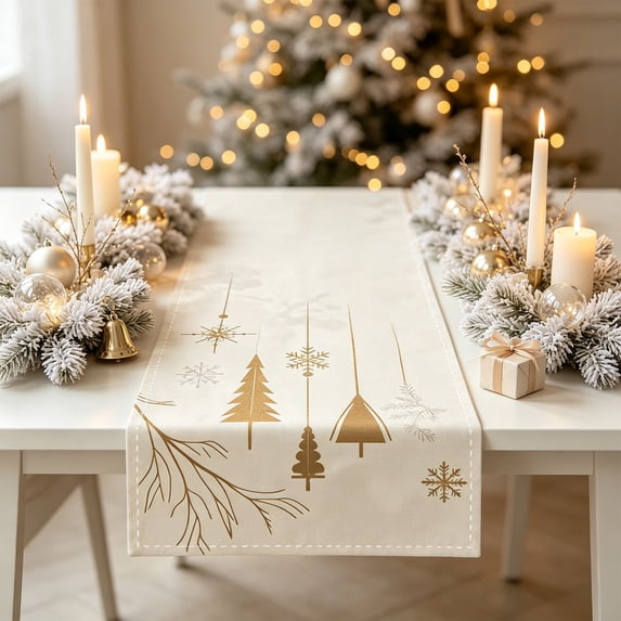 Toycle Christmas Linen Table Banners Festive Holiday Table Cover For Dining Table Home Party Tablecloth Decoration Multicolor
