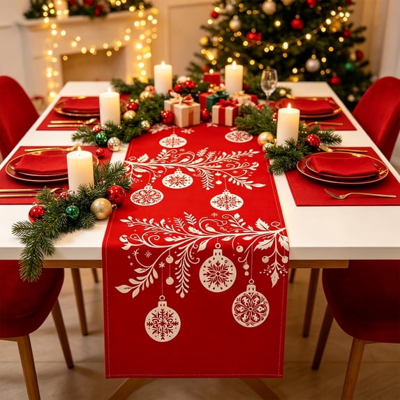 Toycle Christmas Linen Table Banners Festive Holiday Table Cover For Dining Table Home Party Tablecloth Decoration Multicolor