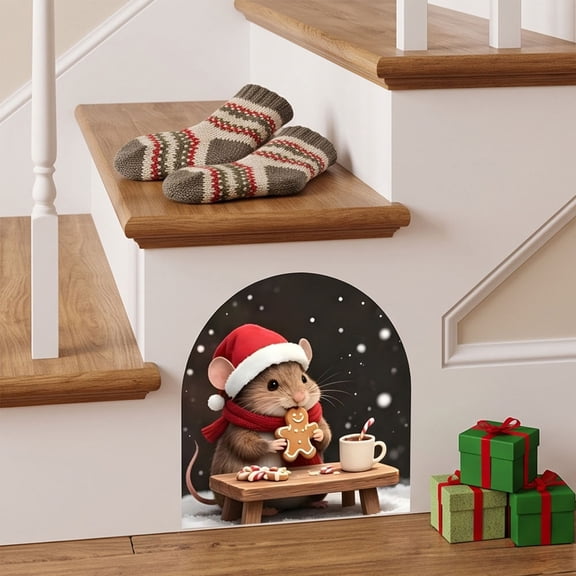Toycle Christmas Little Mouse Wall Sticker Festive Scene Wall Decal Whimsical Holiday Adhesive Art Sticker For Home Wall Decor Multicolor