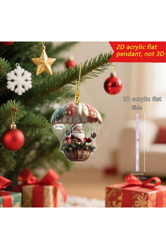Christmas Santa Hot Air Parachute 2D Acrylic Car Key Chain Pendant Holiday Decorations Props(Y,Acrylic)