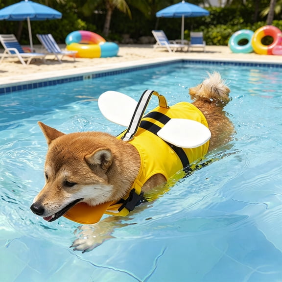 Toycle Dog Jacket With Handle D Ring Adjustable Padded Flotation Swimsuit For Dogs Pool Beach Boating Bumblebees S