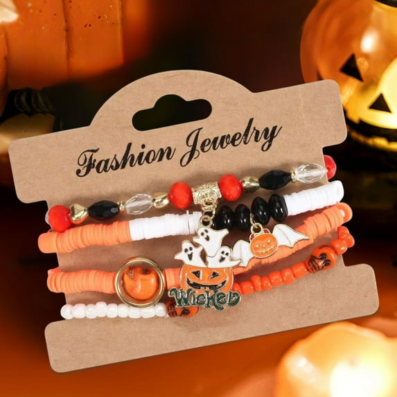 Toycle Halloween Bracelets Sets Gothic Layered Beaded Bracelets Pack Spooky Ghost Araneid Pumpkin Stackable Strench Bracelet For Accessories Jewelry Gifts(A,metal)